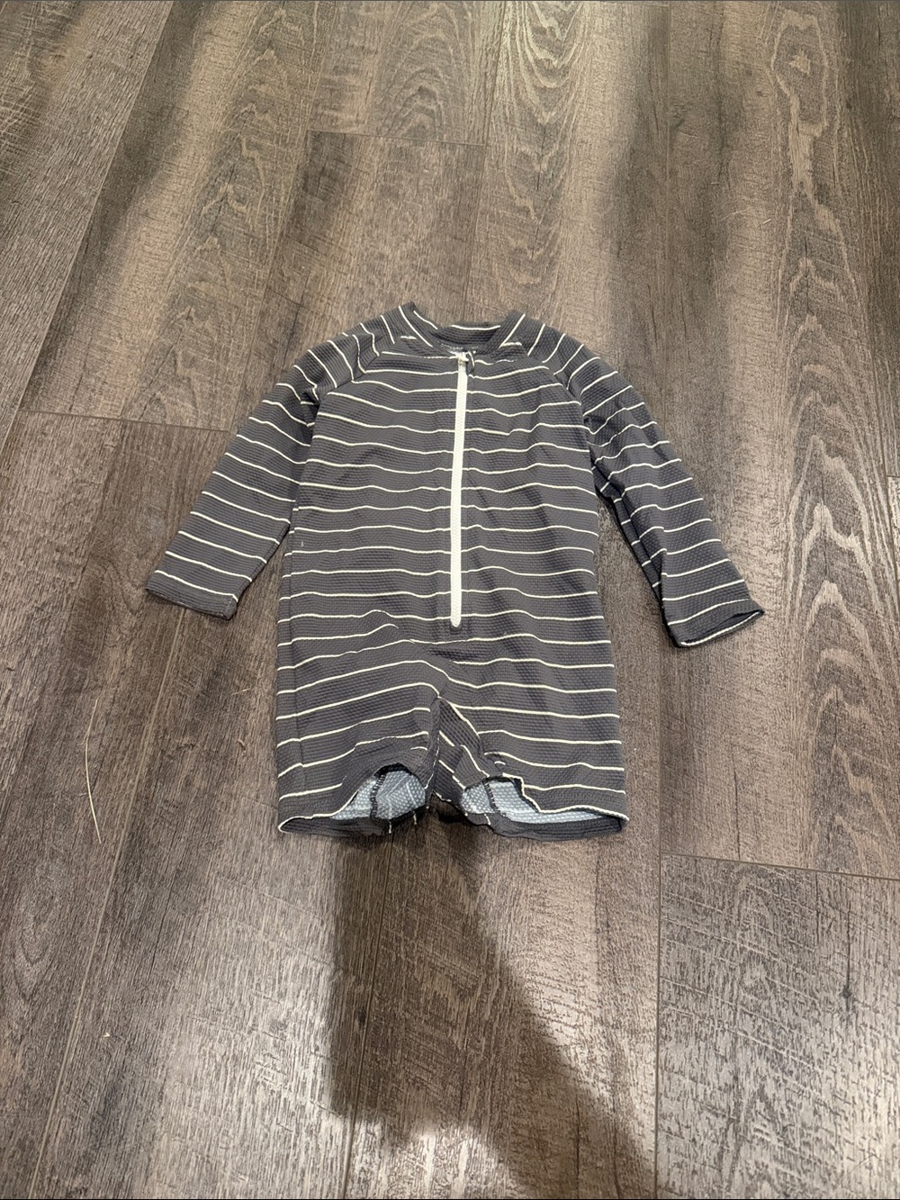 H&M Gray Striped Kids Swim Rashguard with Front Zip
